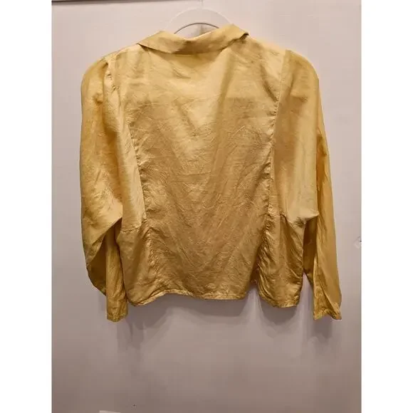 Babette Vintage Yellow Longsleeve Blouse Top with Tie Front Collar, Sz M - Picture 12 of 14